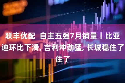 联丰优配  自主五强7月销量丨比亚迪环比下滑, 吉利冲劲猛, 长城稳住了
